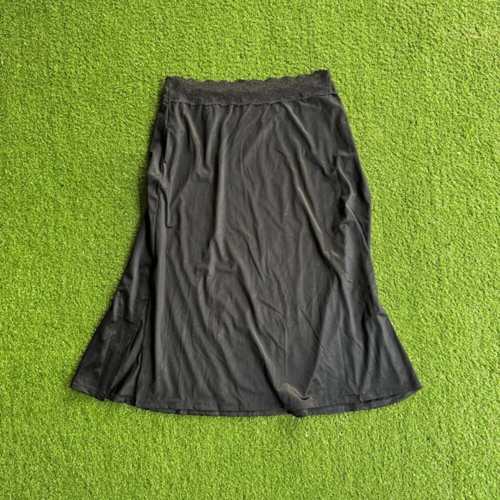 Black Lace Trim Knit Midi Skirt